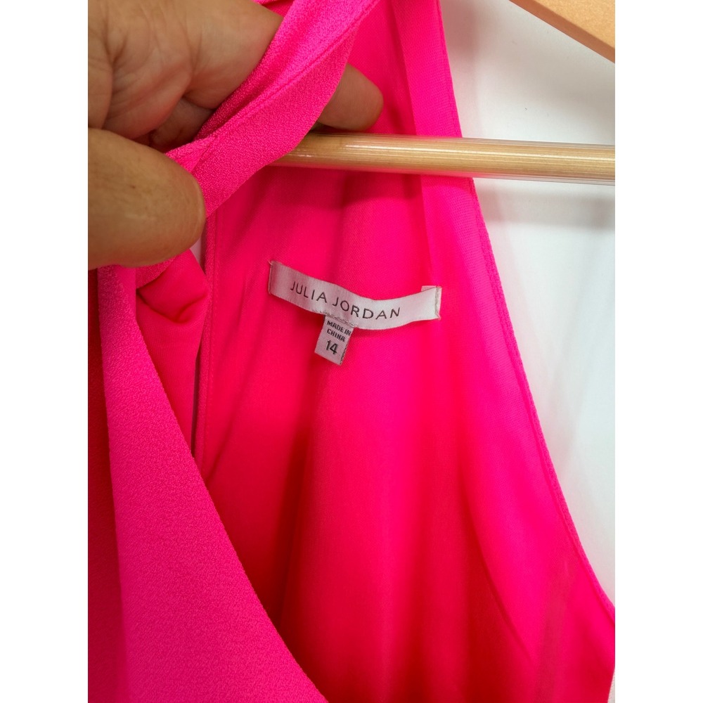 Julia Jordan Halter Midi Dress 14 Neon Pink Tulip Hem Barbiecore Wedding Guest - Picture 3 of 12